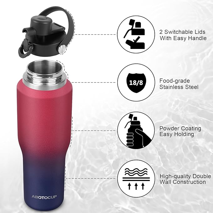 32oz Water Bottle with Powder Coated, Fit in Any Car Cup Holder, Water Bottle with Straw Lids, Stainless Steel Insulated Water Flask Double Wall Leak-proof BPA Free to Keep Cold&Hot - Bloomnest