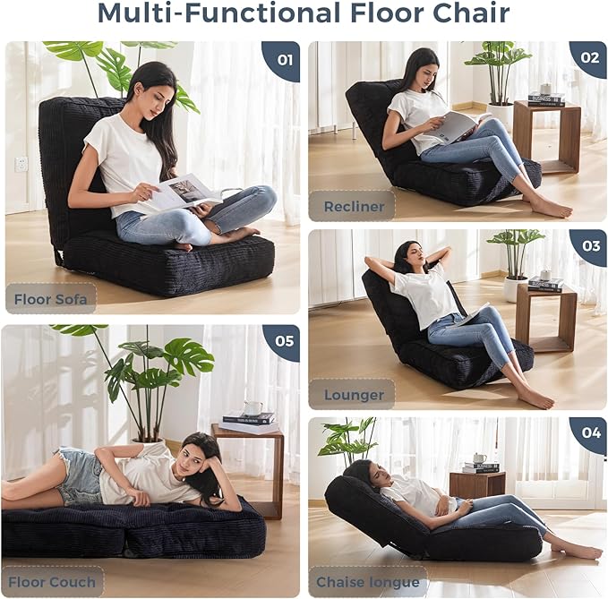 MAXYOYO Adjustable Floor Chair, Single Couch Recliner, Gaming Floor Meditation Chair with Tufted Cushion, Comfortable and Versatile Seating Lounge Couch for Adults - Bloomnest