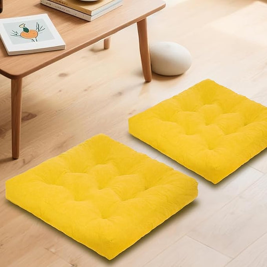 Meditation Floor Pillow Set of 2, Square Large Pillows Seating for Adults, Tufted Corduroy Cushion for Tatami Living Room, 22x22 Inch FP-Yellow