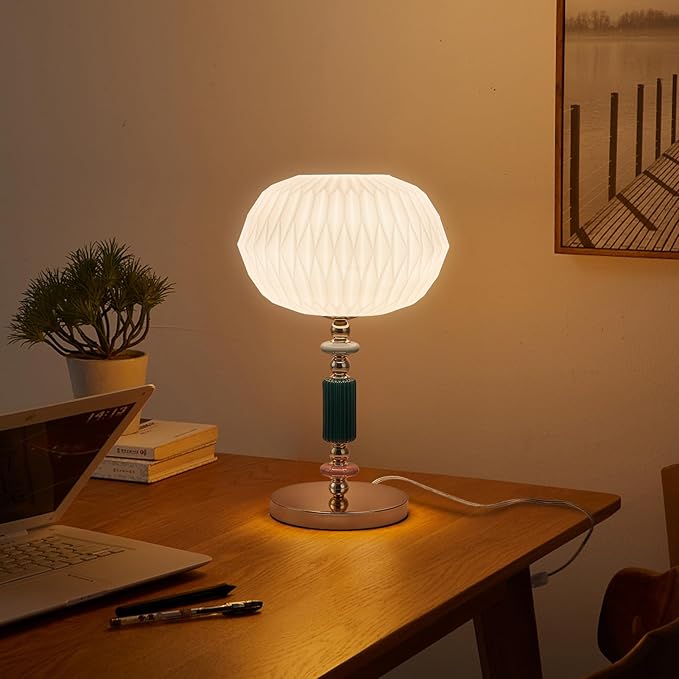 Milk White Glass Shade Table Lamp Modern Metal Desk Lamp with Plug Cord Switch for Bedroom Living Room - Bloomnest