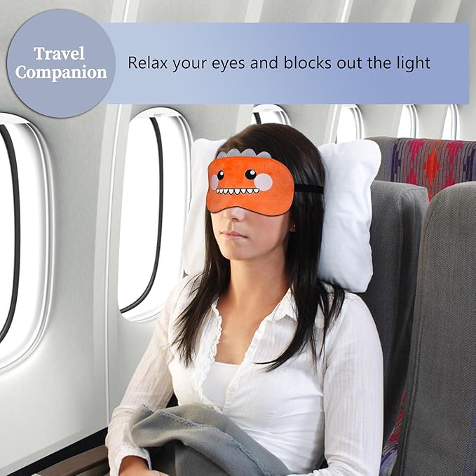 Cute Sleep Masks Cartoon Dinosaur Eye Mask Plush Sleeping Mask & Travel Blindfold - Funny Novelty Eye Shade for Kids, Girls & Adults (Orange Dinosaur) - Bloomnest