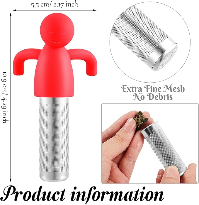 2 Pieces Tea Infuser for Loose Tea Cute Fine Mesh Tea Strainer Stainless Steel Tea Filter Ball Tea Diffuser Steeper for Teacups Teapots (Pink, Red)