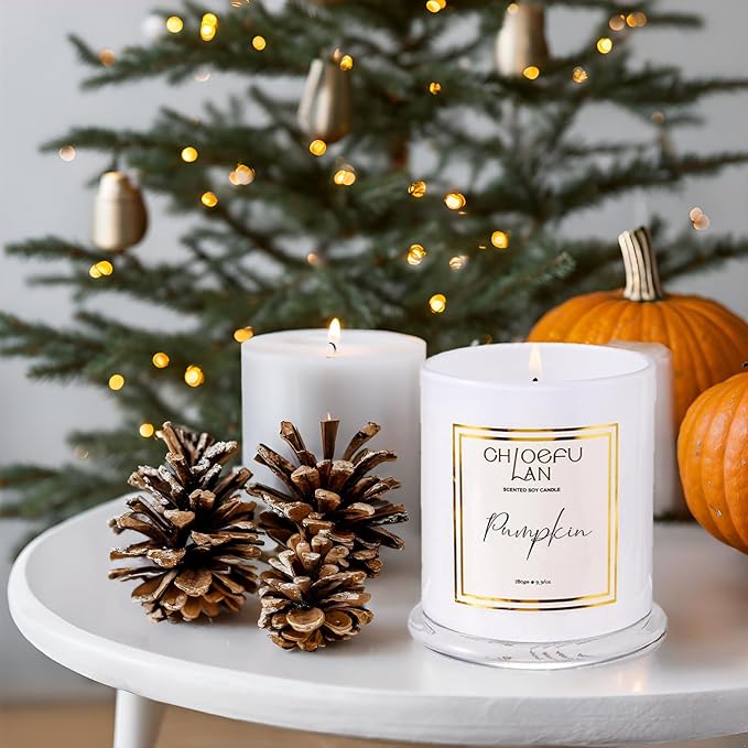 Chloefu LAN Pumpkin Candle, Fall Candles for Home Scented, Halloween Gifts for Women & Men, Natural Soy Scented Candles, Holiday Autumn Gift, Luxury Glass Jar, 75 Hours Long Burning, 10 oz - Bloomnest