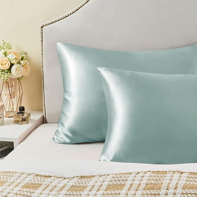 BEDELITE Satin Pillowcase for Hair and Skin, Super Soft and Cooling Similar to Silk Pillow Cases 2 Pack with Envelope Closure, Gift for Women Men(13"x18" Toddler Size, Haze Blue) - Bloomnest