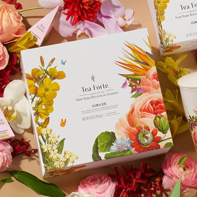 Tea Forte Jubilee Premium Tea Chest Gift Sampler, 40 Count, 2 of each Variety Blend Individually Wrapped Handcrafted Pyramid Infuser Bags - Bloomnest