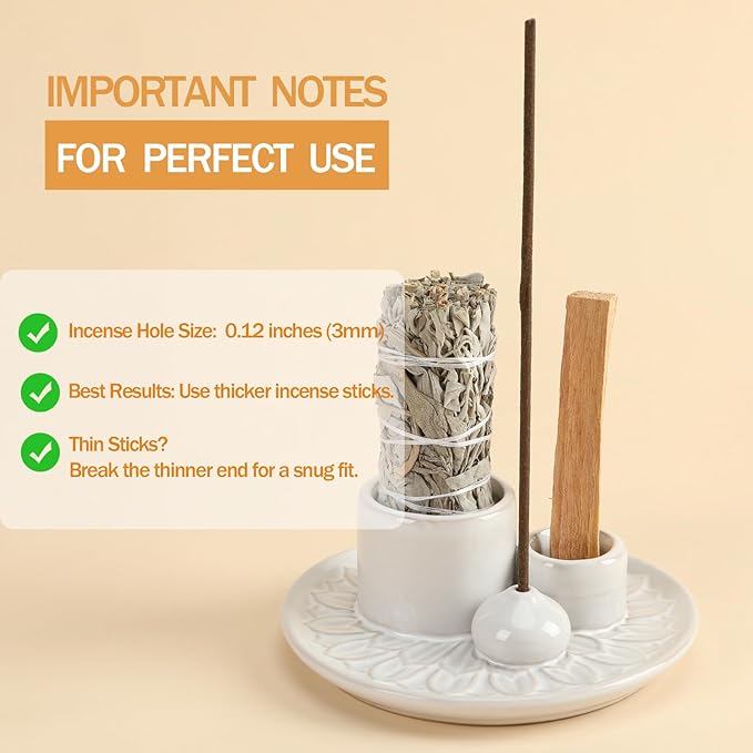 Palo Santo Sticks Holder, Multi-Purpose Handmade Ceramic Incense Burner for Palo Santo Incense Sticks, Sage Holder for Burning, Ash Catcher Tray for Meditation Yoga Room (White) ToolSentryX