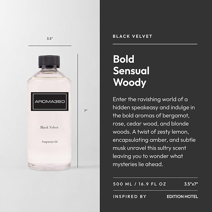Aroma360 Fragrance Oil - Fragrance Oil Inspired by Edition Hotel - Scents Include Smokey Black Tea, Rose & Amber - Black Velvet, 500mL/16.9 fl oz - Bloomnest