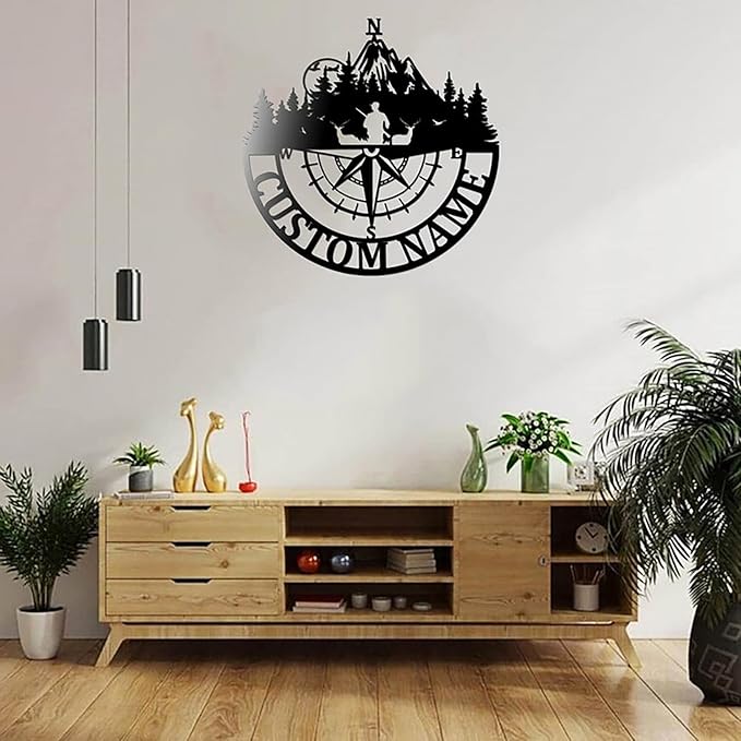 Lovely POD Personalized Hunting Metal sign, Hunting Art, Custom Deer Hunter Compass Metal Wall Art Led Light, Personalized Hunter Name Sign Decoration For Home, Deer Hunting Home Decor - Bloomnest