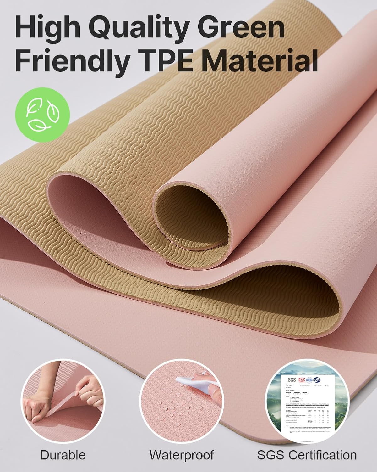 Yoga Mat,Non-Slip TPE Exercise Mat(1/4 Inch) for Pilates, Fitness & Barefoot Workouts, Home Gym Studio with Strap & Bag