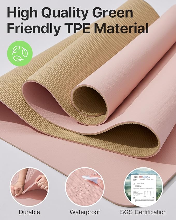 Yoga Mat,Non-Slip TPE Exercise Mat(1/4 Inch) for Pilates, Fitness & Barefoot Workouts, Home Gym Studio with Strap & Bag - Bloomnest