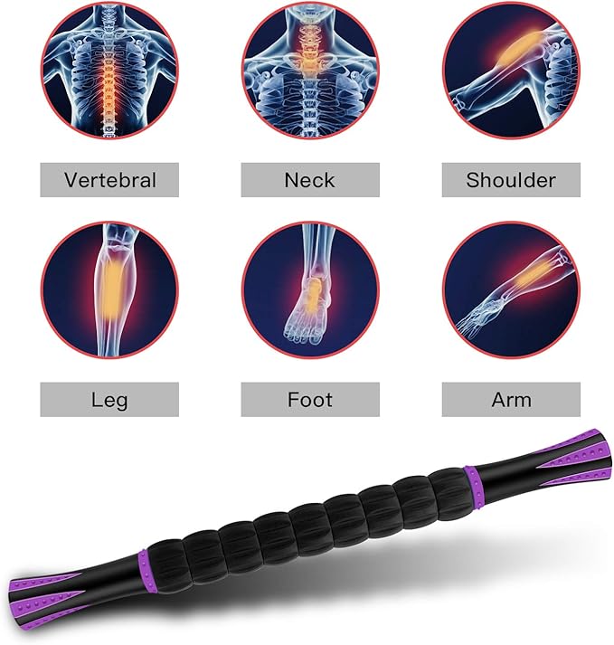 Muscle Roller Massage Roller Stick- Deep Tissue Fascia Blaster for Myofascial Pain Relief, Lymphatic Drainage & Body Sculpting, Handheld Physical Therapy & Recovery Tool (Purple Black-18 inch) - Bloomnest