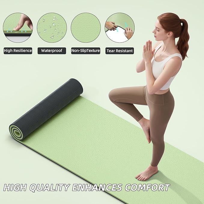 ILILI Yoga Mat 10mm Extra Thick and 193cm Extra Long, 76x28×0.4 Inch, Double Color Non-Slip TPE Material, Easy Carrying with Strap, Ideal for Yoga, Pilates, Floor Exercise, Home and Outdoor Use, Eco Friendly - Bloomnest