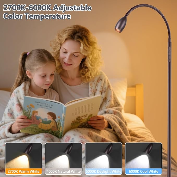 Reading Floor Lamp, 72" Tall LED Lamp with Flexible Gooseneck, Dimmable Zoomable Spotlight, Adjustable Color Beam Standing Lamp, Touch & Remote Control, Task Craft Living Room (Oil-Rubbed Bronze) - Bloomnest