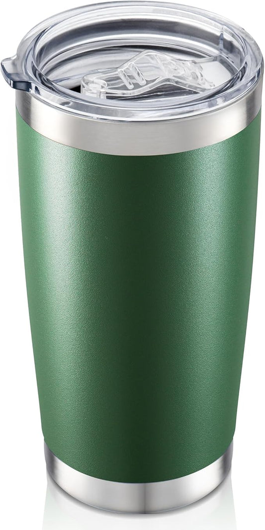 20 oz Tumbler with Lid Stainless Steel Insulated Tumblers Double Wall Vacuum Coffee Mug Powder Coated Tumbler Cups for Cold and Hot Drinks, Dark Green, 1 pack