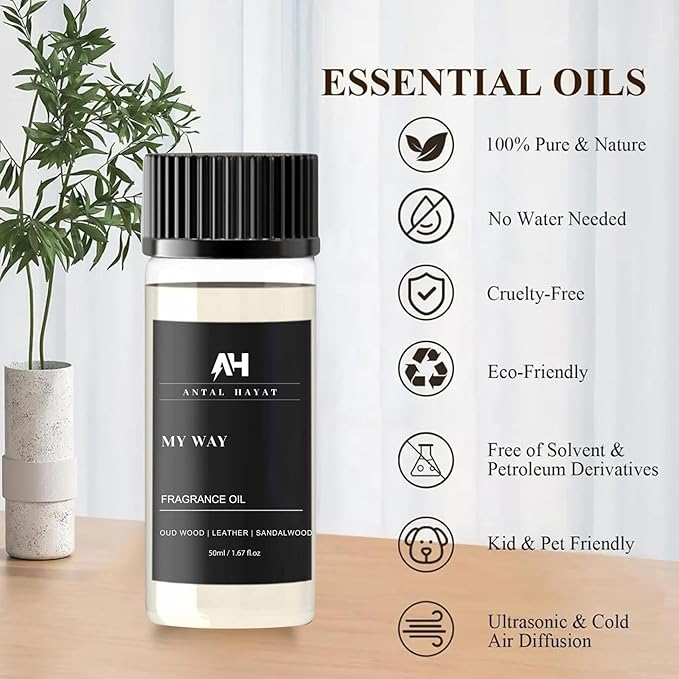 My Way Essential Oil Scent 50ml - Antal Hayat Diffuser Oil - Home Luxury Scents - Lemon, Comforting Sandalwood, Warm Cedarwood & Pretty Iris - Diffuser Oil Blends for Aromatherapy - Bloomnest