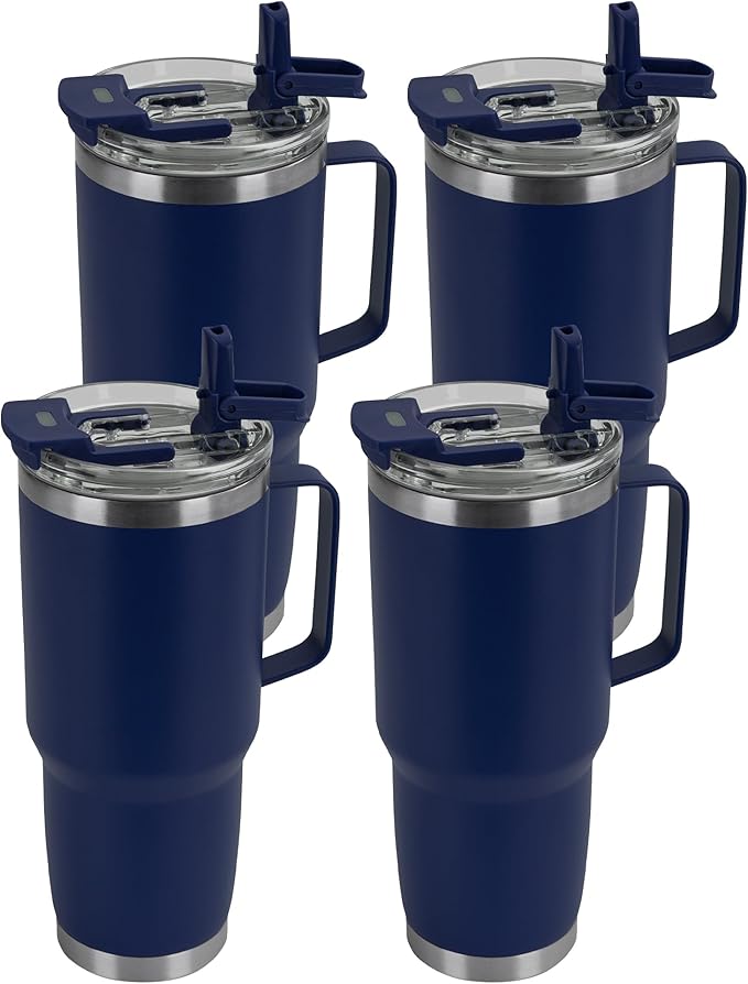 HASLE OUTFITTERS 30oz Tumbler Bulk with Handle, Insulated Travel Coffee Mug Set with Handle Leak-Proof Double Wall Stainless Steel Vacuum Tumblers Pack Metal Cup for Hot and Cold Drink - Bloomnest