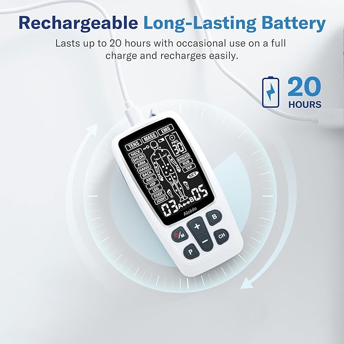 Alcedo TENS Unit + EMS Combination Machine Muscle Stimulator for Pain Relief, Electric Rechargeable Pulse Massager with 41 Modes for Back/Neck Pain Therapy Alcedo