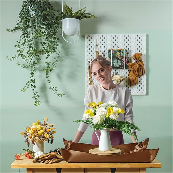 Plant Repotting Mat,Waterproof Leather Plant Transplanting Mats,Indoor Succulent Potting Mat for Change Soil and Watering,Portable Gardening Mats for Transplant and Mess Control (30" X 18",Brown) - Bloomnest