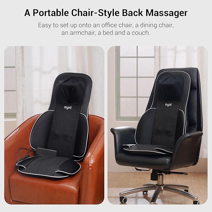 Mynt 2D & 3D Shiatsu Neck and Back Massager for Chair with 10 Deep Kneading Nodes, Back Massage with Heat, Portable Spot Massage Chair Pad (Black) - Bloomnest