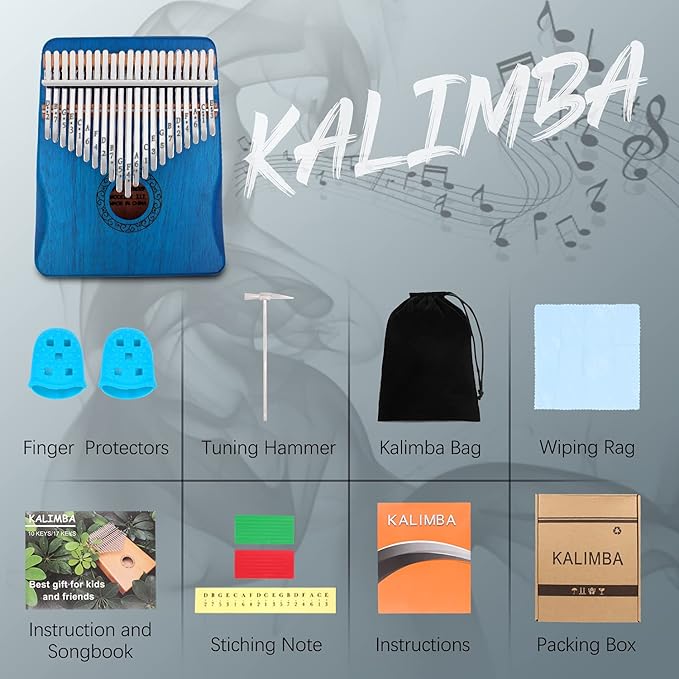 Kalimba Thumb Piano,YUNDIE Portable 21 Keys Mbira Finger Piano with Tune Hammer and Study Instruction,Musical Instruments Gift for Adult Beginners Professional(Blue) - Bloomnest