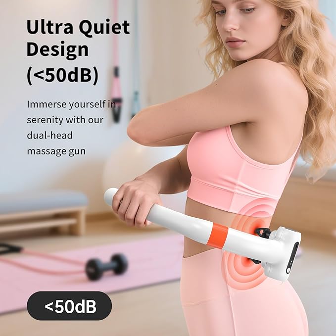 Dual-Head Massage Gun Deep Tissue with 3-in-1 Detachable Extension Handle, Handheld Percussion Back Massager for Muscle Neck Shoulder Body Pain Relief - 6 Speeds Levels (White) - Bloomnest