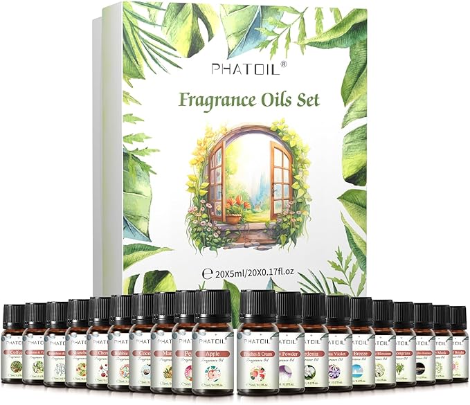 PHATOIL Coconut 20 Pcs Fragrance Oil Set, Premium Fragrance Oil, for Humidifier, DIY Candle & Soap Making Scent, Aromatherapy Diffuser Oils Set (5ML) - Bloomnest