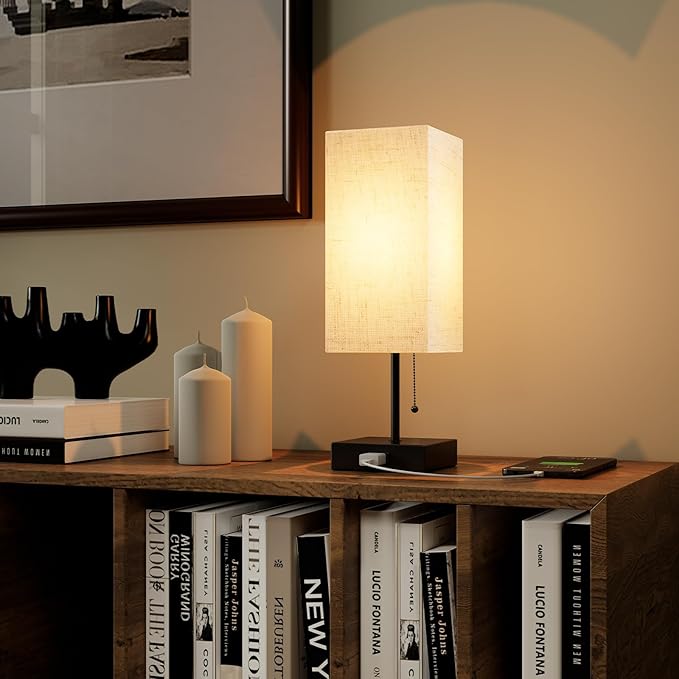 Table Lamp for Bedroom,Nightstand Lamp for Bedside with AC Outlets,Adjustable 3color LED Light Desk Lamp for Home Decor,Included Bulb and Lamp Shade (Linen White-onlyAC, 1PCS) - Bloomnest