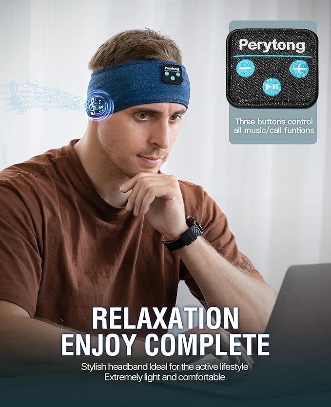 Perytong Sleep Bluetooth Headphones Headband, Sleep Headphones for Side Sleepers, Comfortable Sleeping Headband with Thin Wireless Earphones Microphone Handsfree Ideas for Women Men, PES01 - Bloomnest