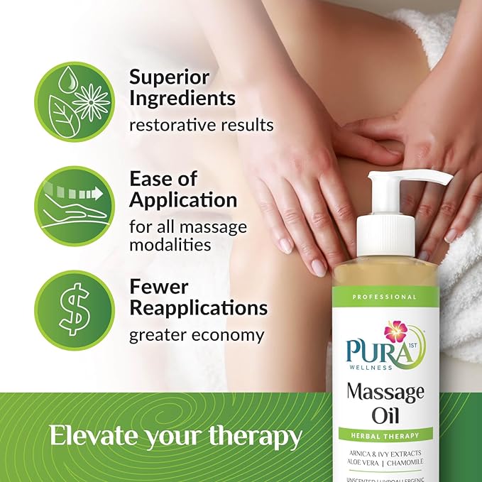 Wellness Professional Herbal Massage Oil, 8oz, Hypoallergenic Formula for Muscle Relief, Professional Deep Tissue Therapy, Massage Oil, Unscented, for Physical Therapy and Muscle Recovery - Bloomnest