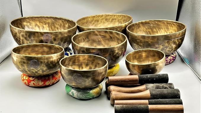 Chakra Healing Tibetan Singing Bowl - Set of 7 - Hand Hammered Tibetan Meditation Singing Bowl Nepal ArtsOfIndia