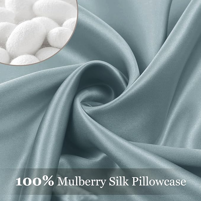 Adubor Mulberry Silk Pillowcase Silk Pillow Cases for Hair and Skin with Hidden Zipper, Both Side 23 Momme Silk, 900 Thread Count (20x30inch, Queen Size, Aqua Green, 2pc) - Bloomnest