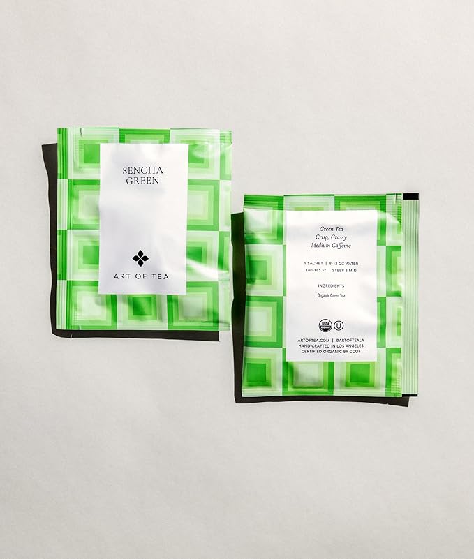 Art of Tea | Organic Sencha Green Tea Bags | 50 Eco Friendly Pyramid Tea Bag Sachets - Bloomnest