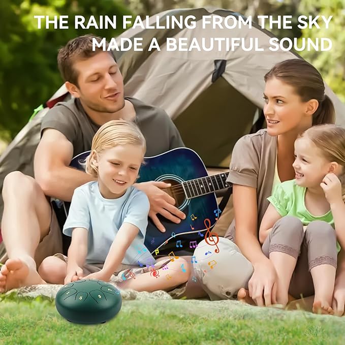 Rain Drum For Outside, Steel Tongue Drum 6 Inch 8 Notes, Tongue Drum with Mallets for Musical Education Entertainment Gifts (Dark Green, 6 Inch)