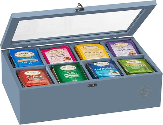 Tea Bag Organizer - Grey Bamboo Tea Box Organizer Storage Box, Tea Bag Holder with Acrylic Window, Magnetic Lid Keeps Tea Bags Fresh - Tea Organizer Caddy (Tea Not Included) Christmas Gift - Gray - Bloomnest