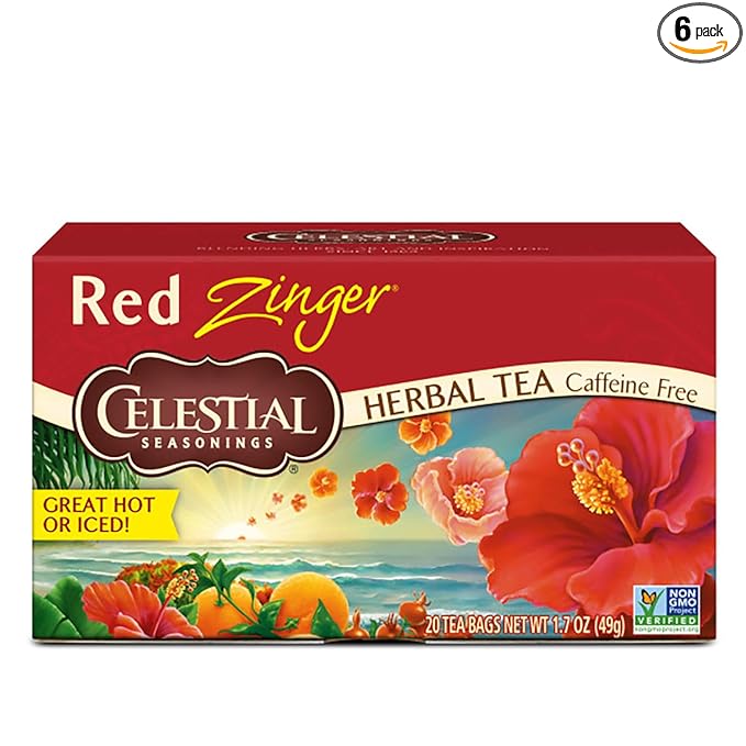 Celestial Seasonings Hibiscus Tea, Red Zinger Herbal Tea, Caffeine Free, 20 Tea Bags (Pack of 6) - Bloomnest