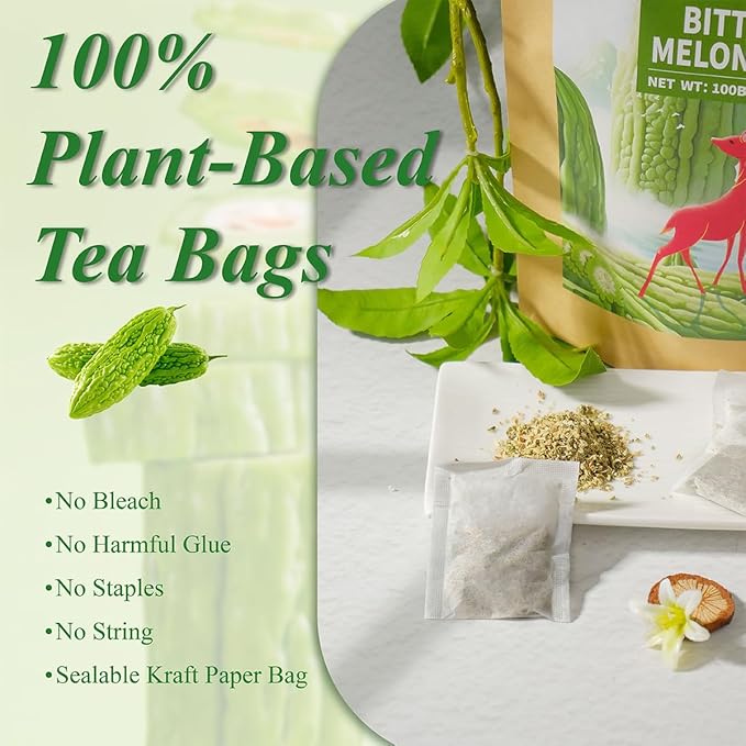 WT WEETEE Bitter Melon Tea Bags, Zero Sugar Tea, 100 Count Made with 100% Pure Natural Bitter Melon, Caffeine-free Momordica Charantia Tea - Bloomnest