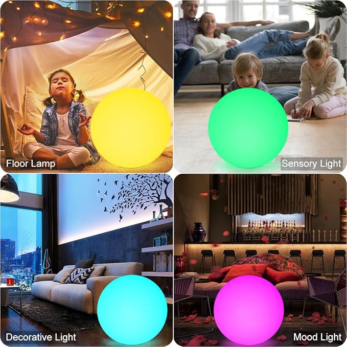 20-in LED Glowing Ball Light, Large Rechargeable LED Globe Orb Light w/Remote, Dimmable RGB Color Changing Globe Floor Lamp, Indoor/Outdoor Waterproof Mood Lamp for Home Garden Patio Lawn Party Decor - Bloomnest