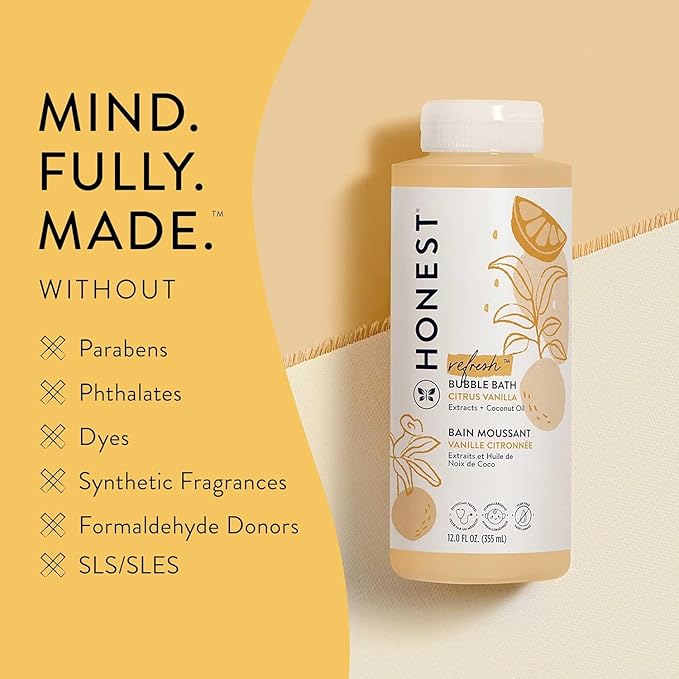 The Honest Company Foaming Bubble Bath Gentle for Baby Naturally Derived Tear-free Hypoallergenic Citrus Vanilla Refresh 12 fl oz - Bloomnest