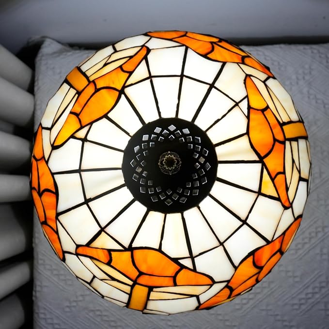 uniquel Vintage Orange mushroom Tiffany lamps Retro Style Stained Glass Table Lamp Cute Aesthetic Bedside Lamp for Bedroom nightstand Night Stand Lighting reading cottage decor desk lamp 12 inch E26 - Bloomnest