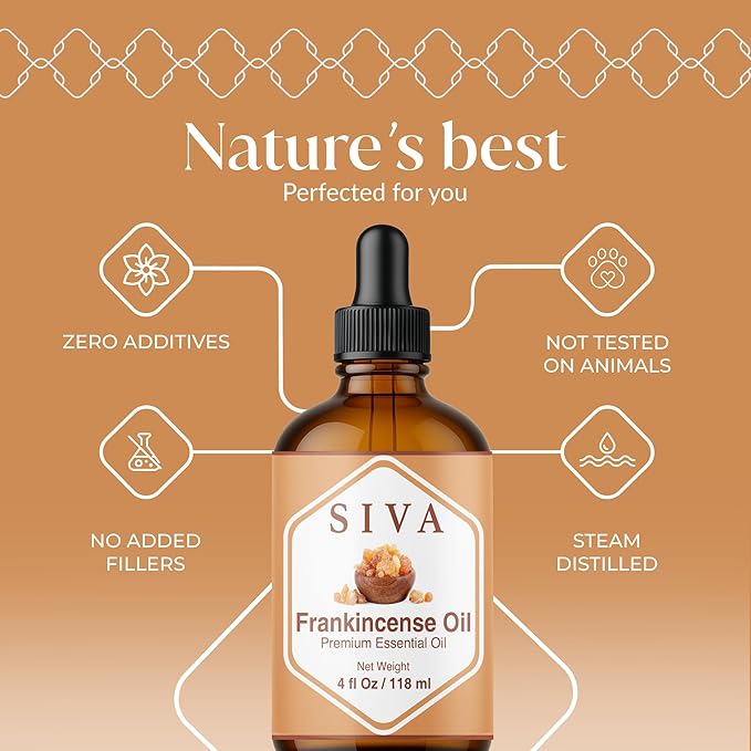 Siva Frankincense Essential Oil - 4 Fl Oz – 100% Natural Boswellia Serrata Oil - for Diffuser, Face, Skin Care, Aromatherapy, Hair Care, Scalp and Body Massage - with Dropper - Bloomnest