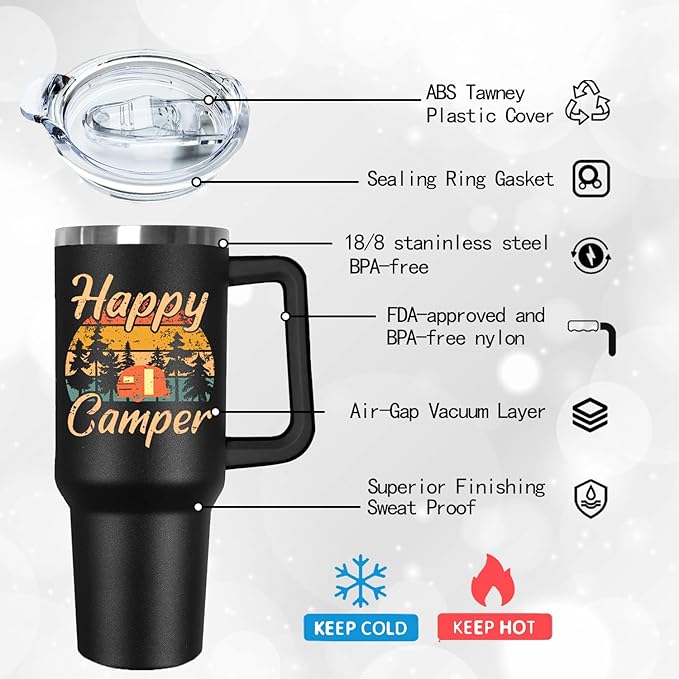 Ceovfoi Camper Tumbler with Handle,40 oz Camping Tumbler with Handle Lid and Straw,Camping Coffee Mug Cup Vacuum Insulated Travel Tumbler with Handle Lid and Straw,Rv Camping Essentials Accessories - Bloomnest