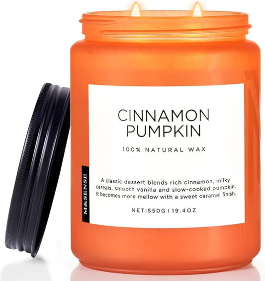 M&SENSE Cinnamon Pumpkin Fall Scented Candles, 19.4oz Soy Natural Candles 110 Hours Long Lasting Slow Burning Autumn Candle Gifts for Thanksgiving - Bloomnest