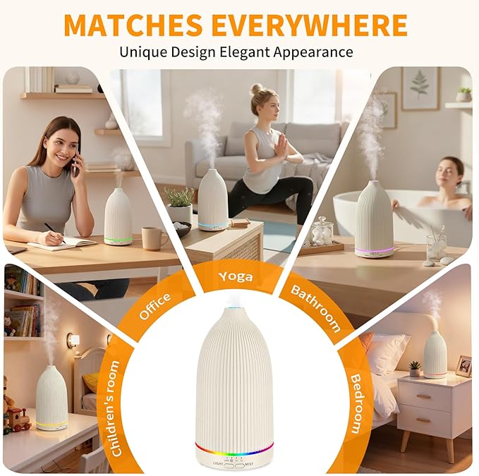 URPOWER 100ML Essential Oil Diffuser Ultrasonic Cool Mist Humidifier with 7 LED Lights, Timer & Auto-Off Quiet Aromatherapy Scent Diffuser for Home Bedroom Office Relaxation - Bloomnest
