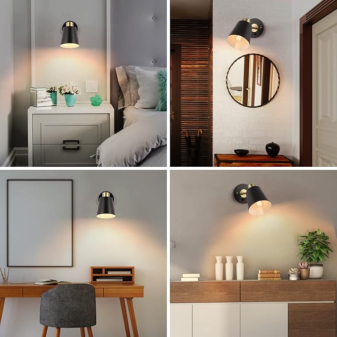 Wall Sconce Plug in, Dimmable Wall Sconces Adjustable Wall Lights with Plug in Cord and Dimmer On/Off Rotary Switch, Wall Mounted Light for Bedside Bedroom LivingRoom(2 Bulbs Included) - Bloomnest