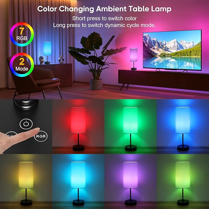 Unicozin 17Inch Table Lamp, 3 CCT 3000K/4500K/6500K & RGB Color Changing, Stepless Dimmable Bedside Lamp for Reading, Ambience Nightstand Light for Home Decor Party, White Shade - Bloomnest