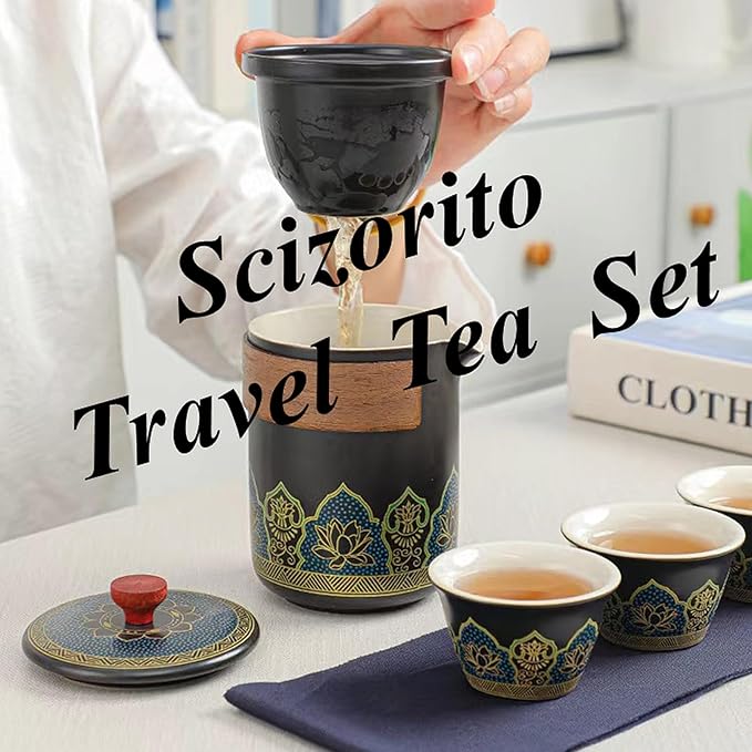 Ceramic Portable Travel Tea Set, Best Gift for Season of Graduation, Mother'S Day, Father'S Day, Christmas, Halloween, Birthday and Other Festivals (Travel Black) - Bloomnest