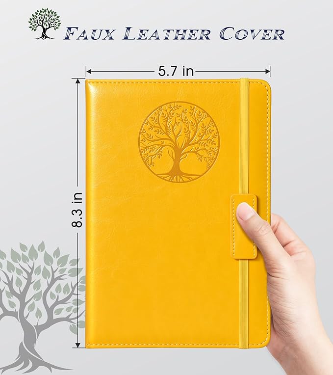 Lined Journal Notebook for Women Men,256 Pages A5 Hardcover Leather Journals for Writing,Travel,Business,Work & School,College Ruled Notebooks for Note Taking,Diary Notepad 5.7"×8.3" yellow - Bloomnest