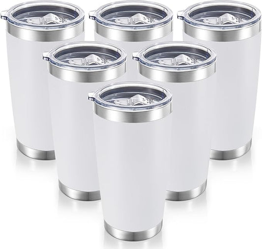 20 oz Tumblers Bulk Stainless Steel Tumbler with Lid Double Wall Vacuum Insulated Coffee Mug 20oz Powder Coated Cup for Hot and Cold Drinks, White, 6 pack - Bloomnest