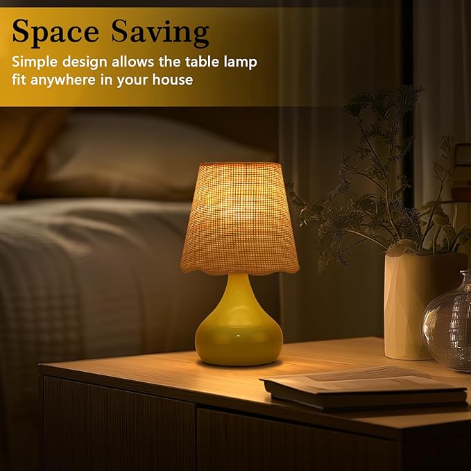Cordless Table Lamp Rechargeable, Green Mini Cute Table Lamp for Nightstand, Battery Operated Small Table Lamp for Small Spaces for Kitchen Counter, Bookshelf, Bedside, Bedroom, Living Room - Bloomnest
