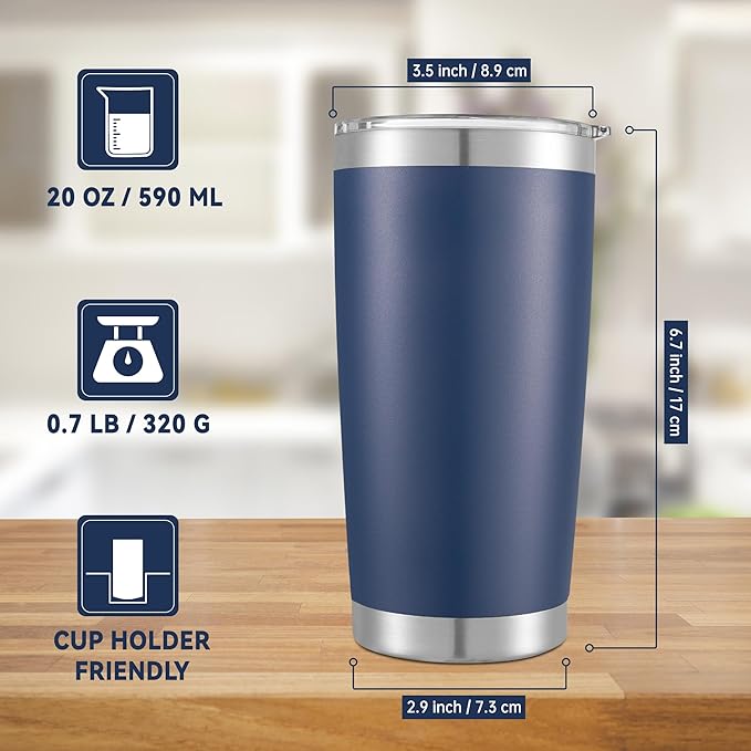 20 oz Tumblers Bulk Stainless Steel Tumbler with Lid Double Wall Vacuum Insulated Coffee Mug 20oz Powder Coated Cup for Hot and Cold Drinks, Navy, 6 pack - Bloomnest